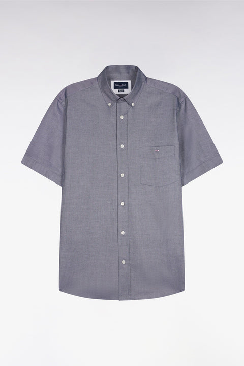 Chemise à manches courtes en coton fil teint marine - Image 2