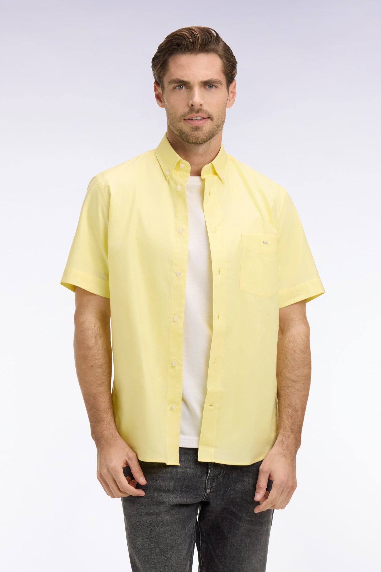 Chemise à manches courtes en coton fil teint jeune