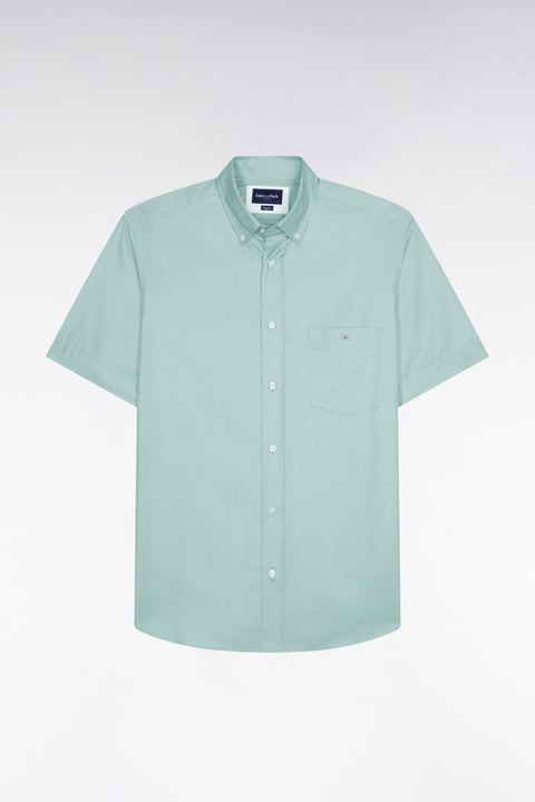 Chemise à manches courtes en coton fil teint vert d'eau - Image 2