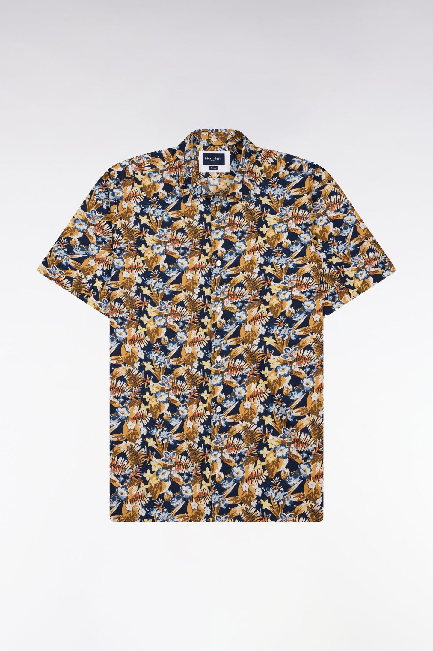 Chemise à manches courtes en popeline de coton à motif floral jaune
