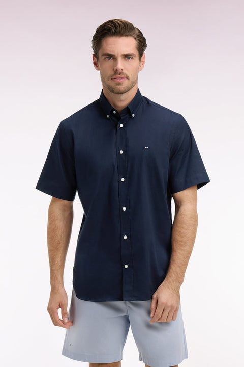 Chemise à manches courtes en coton marine broderie dos - Image 1