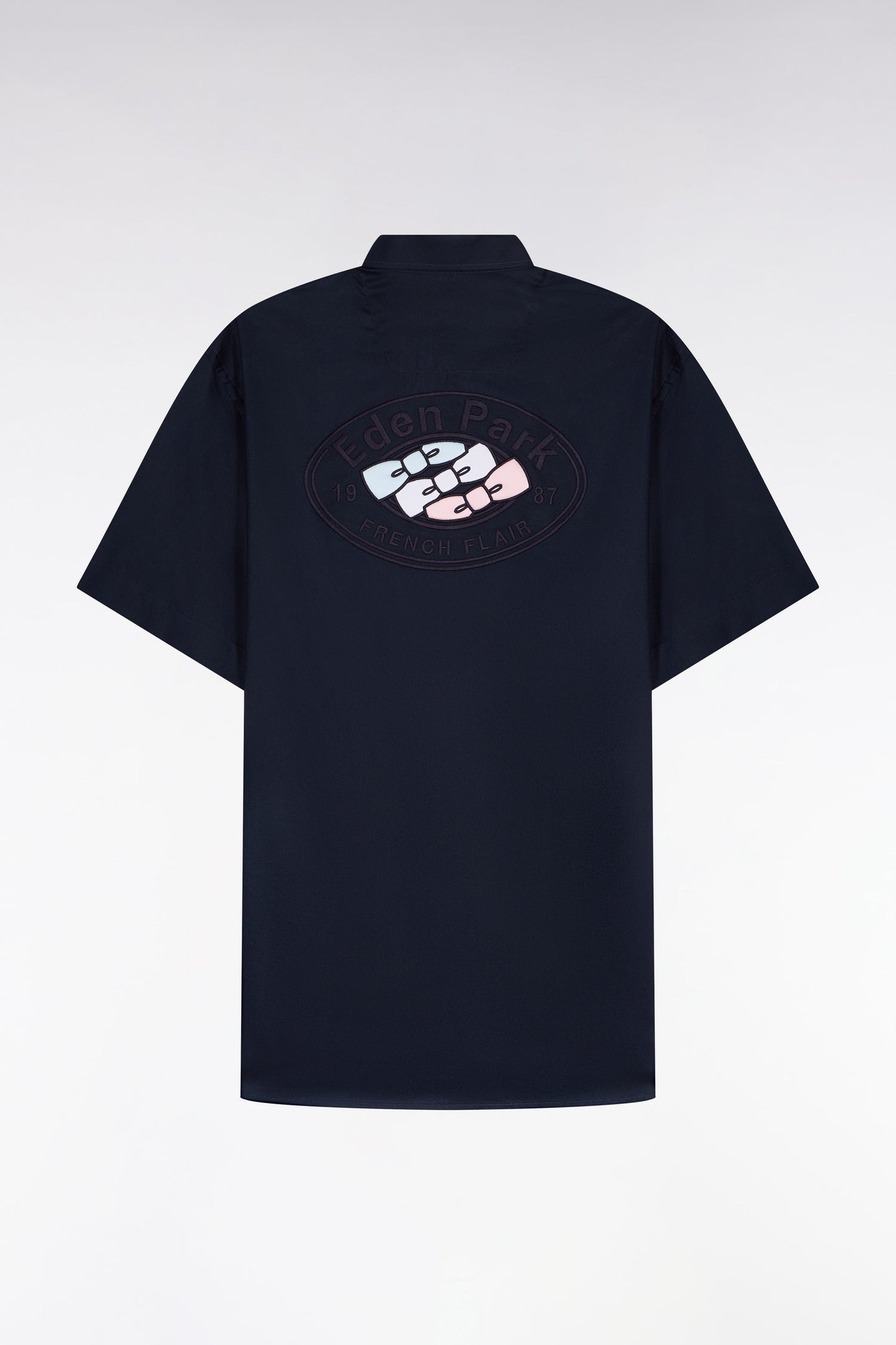 Chemise à manches courtes en coton marine broderie dos