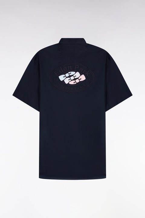Chemise à manches courtes en coton marine broderie dos - Image 2