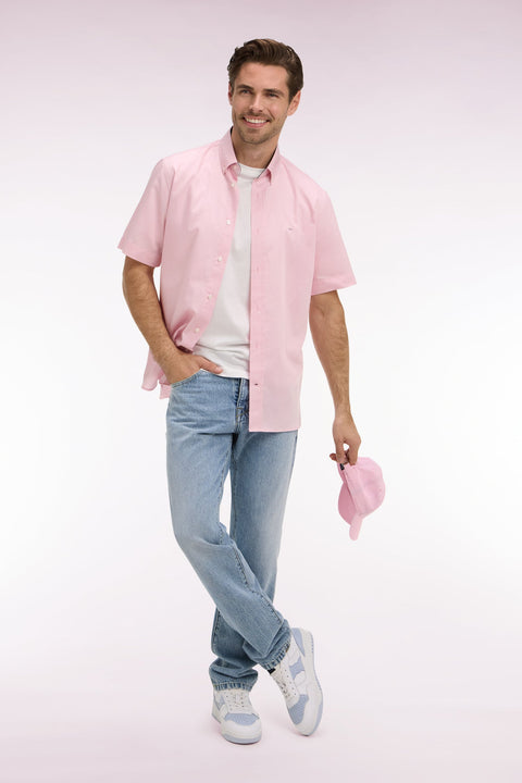 Chemise à manches courtes en coton rose broderie dos - Image 1