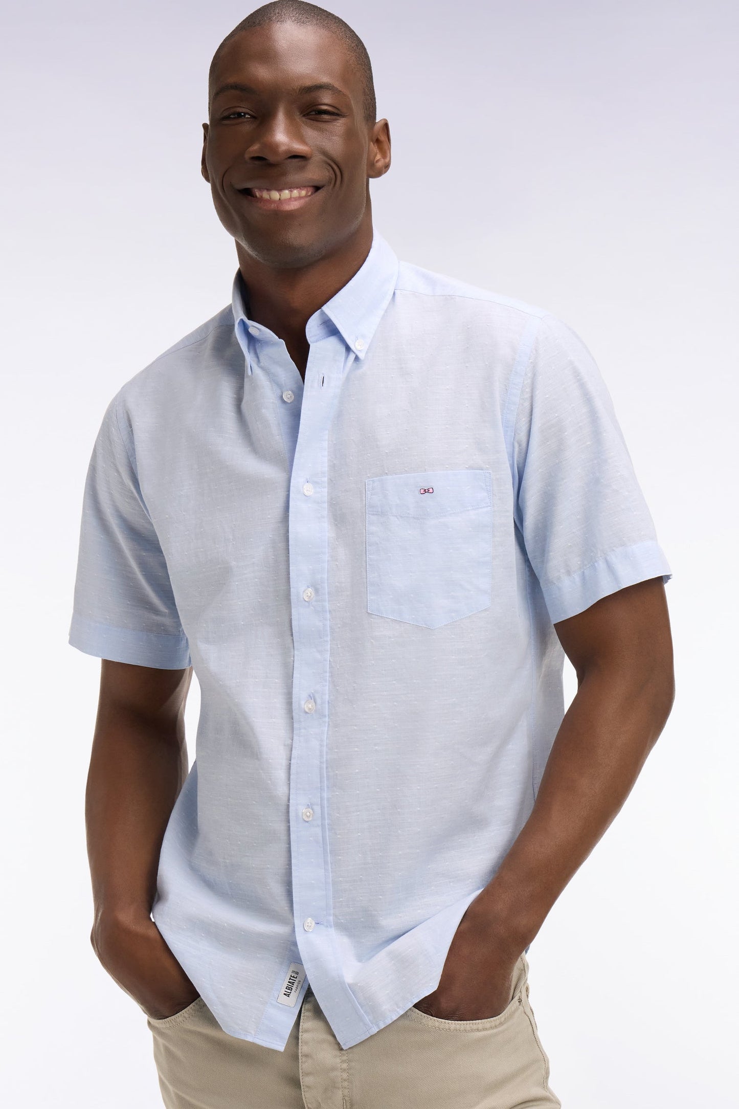 Chemise à manches courtes en coton jacquard ciel