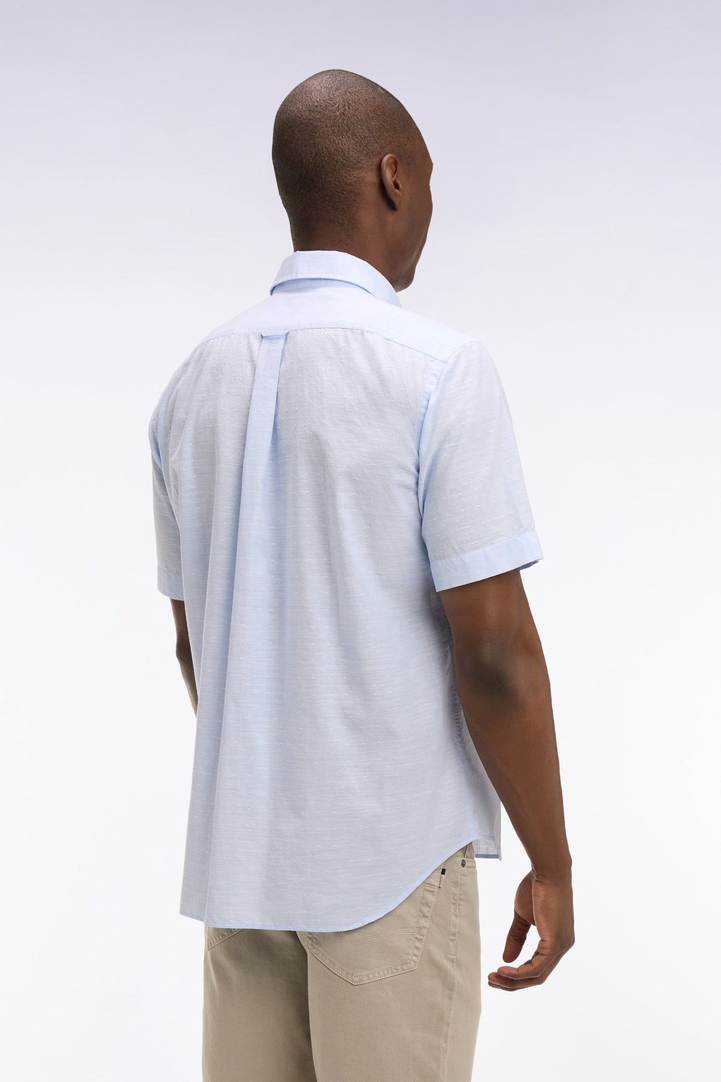 Chemise à manches courtes en coton jacquard ciel
