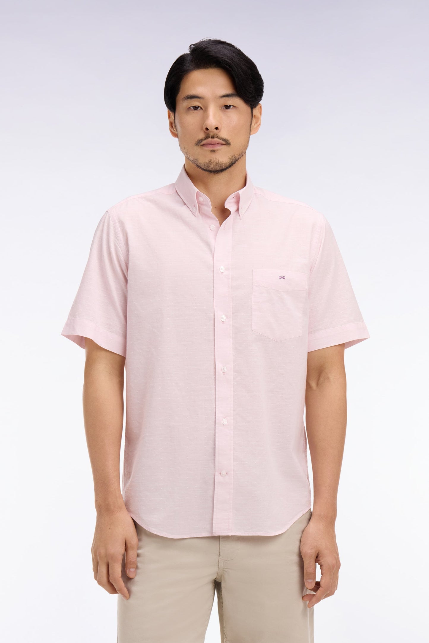 Chemise à manches courtes en coton jacquard rose