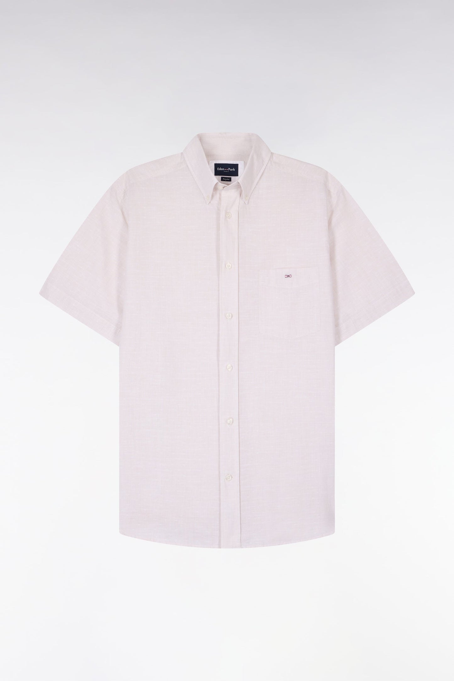 Chemise à manches courtes en coton jacquard rayé grège