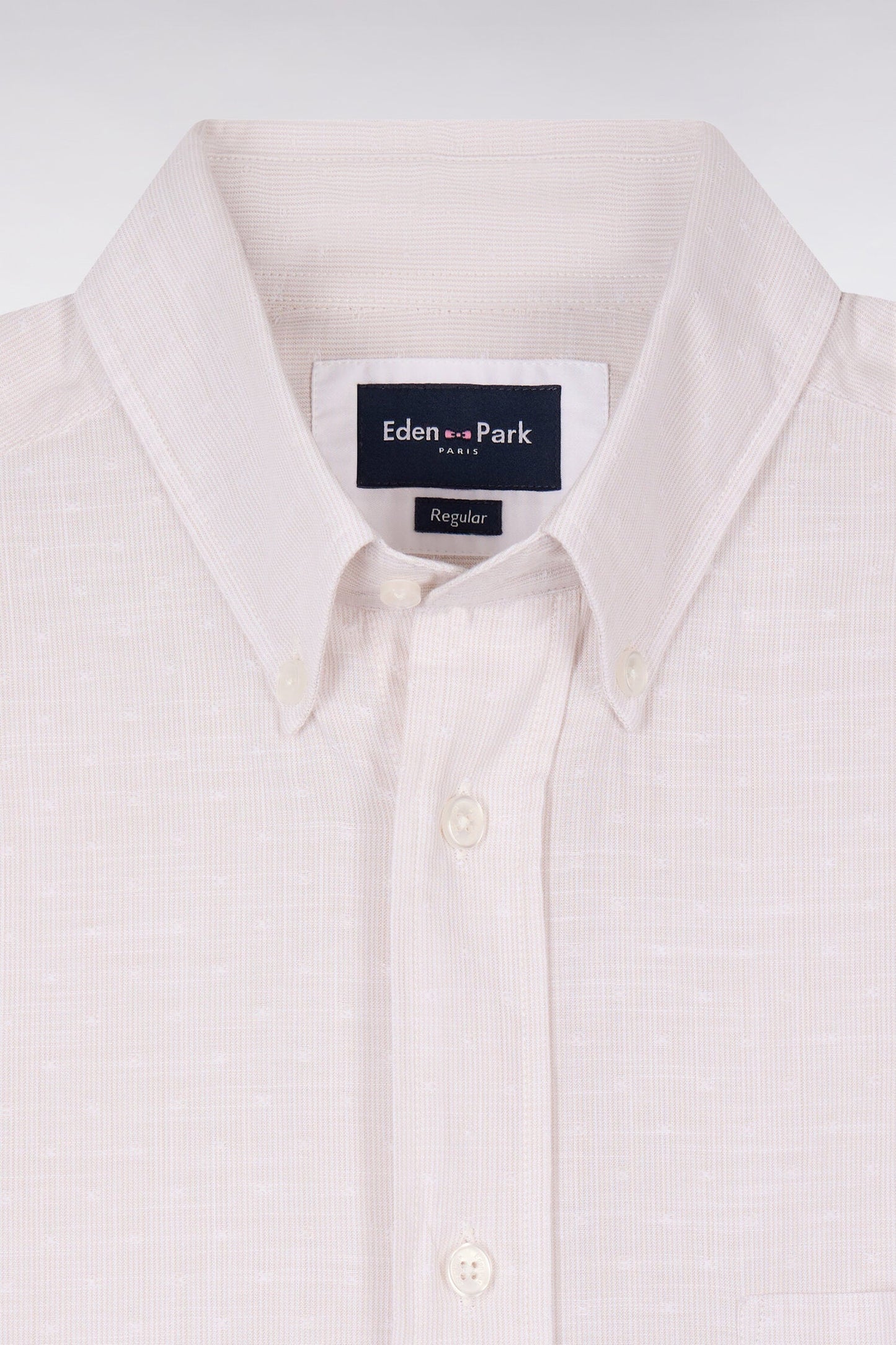 Chemise à manches courtes en coton jacquard rayé grège