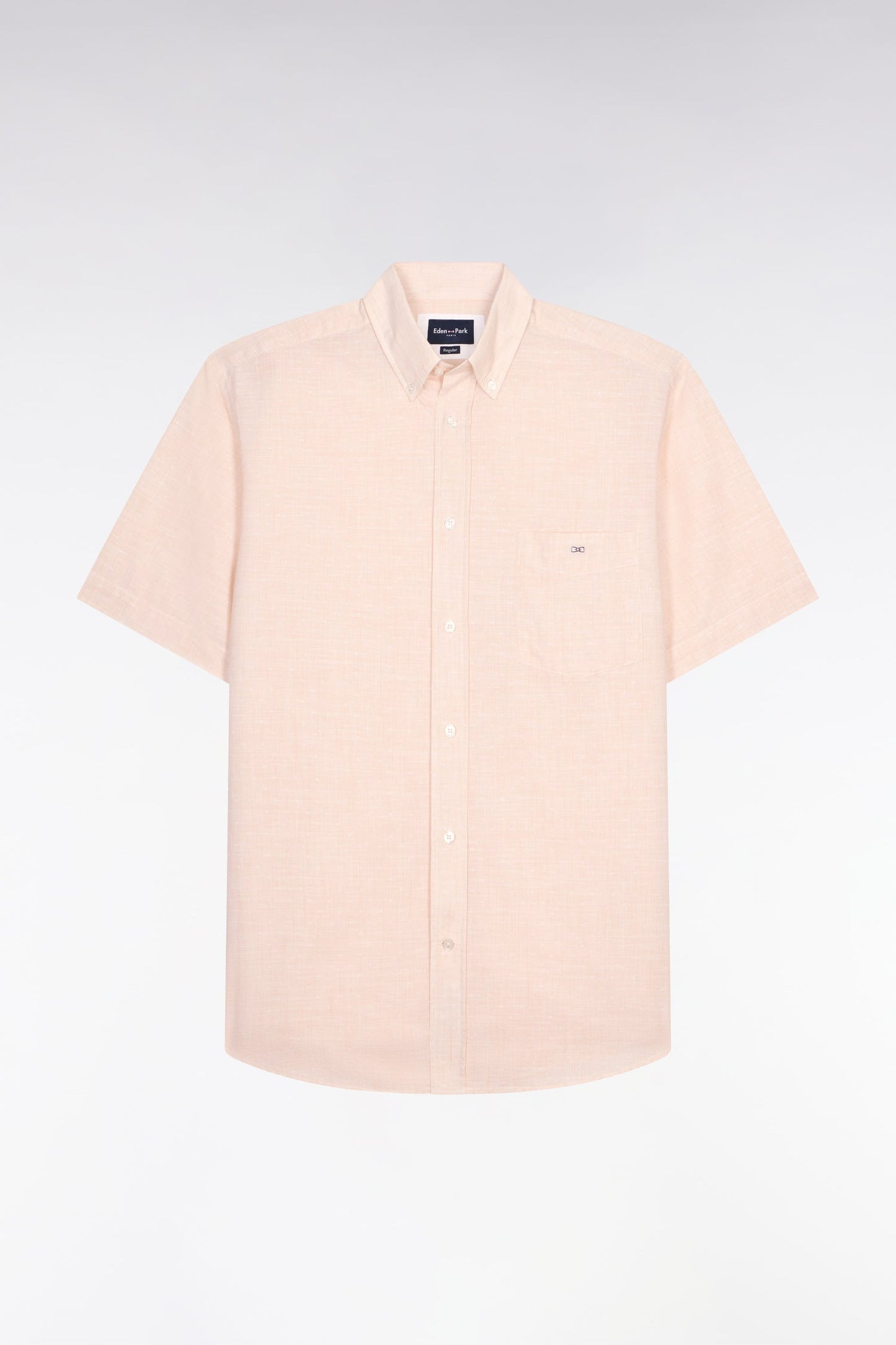 Chemise à manches courtes en coton jacquard rayé beige