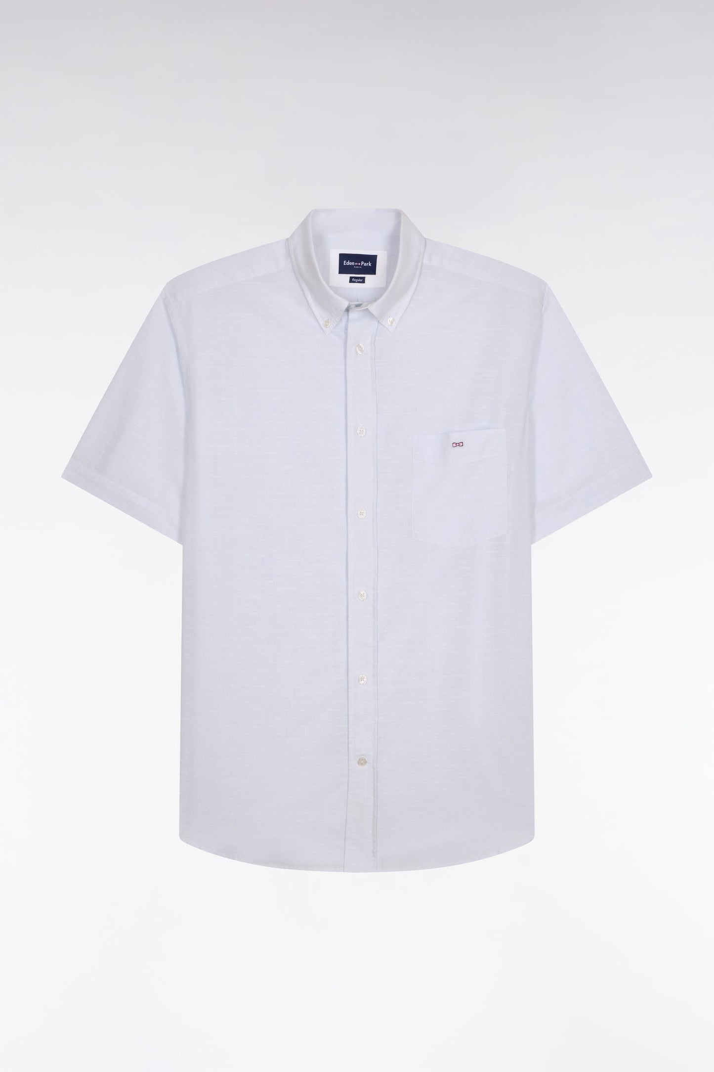 Chemise à manches courtes en coton jacquard rayé bleu ciel