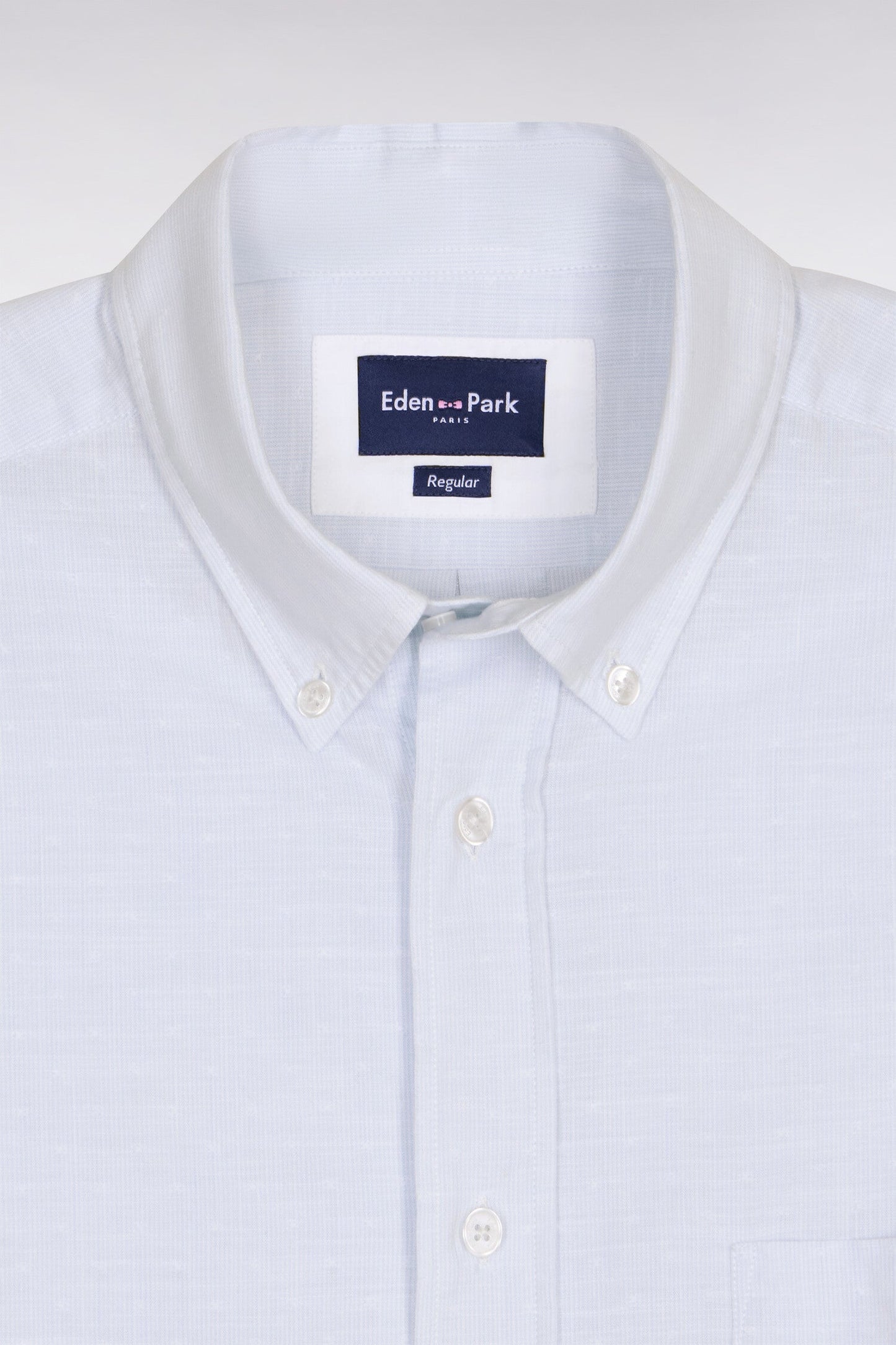 Chemise à manches courtes en coton jacquard rayé bleu ciel