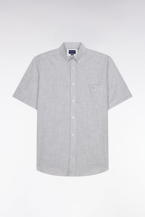 Chemise à manches courtes en coton jacquard rayé marine - Image 2