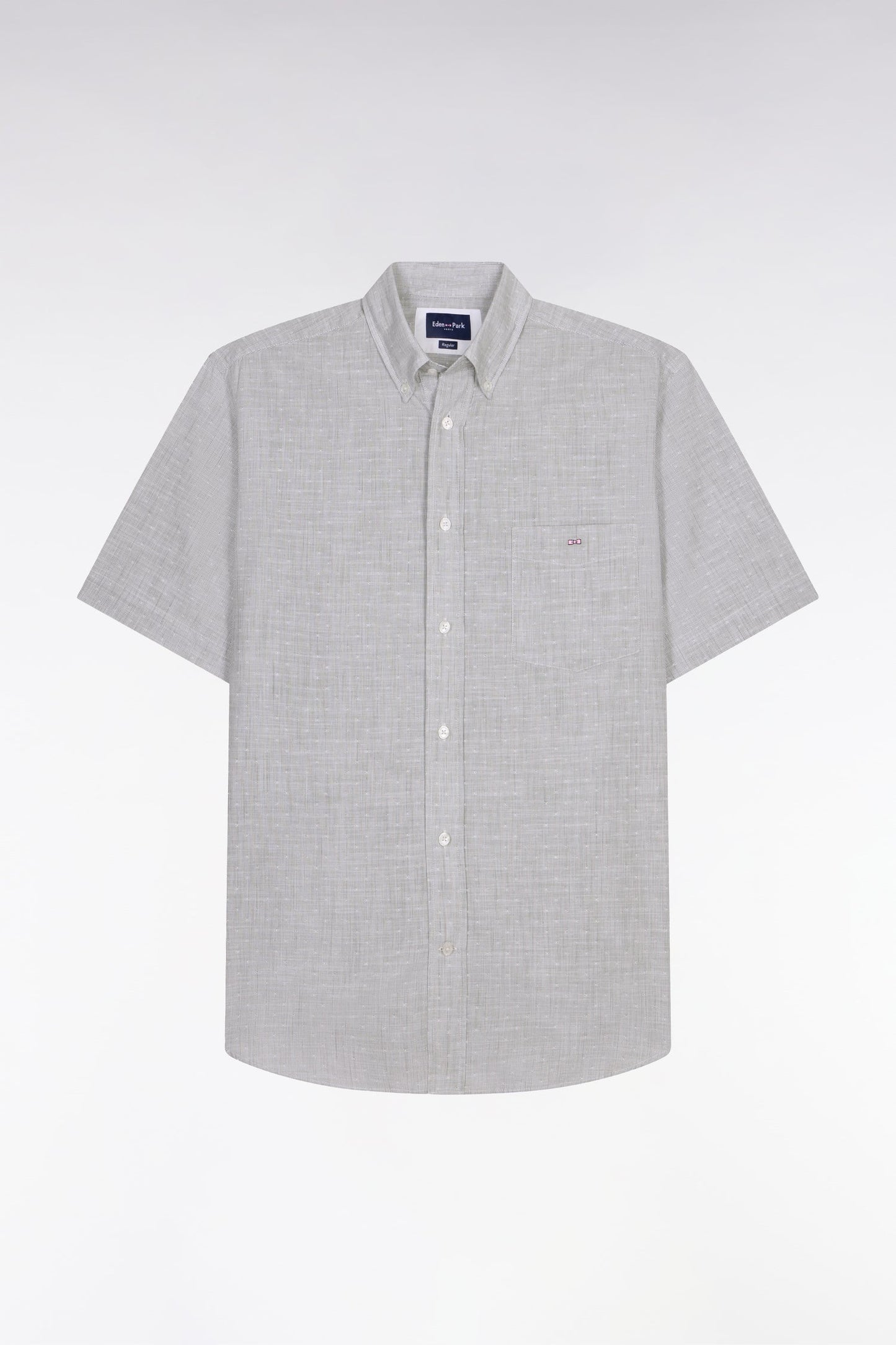 Chemise à manches courtes en coton jacquard rayé kaki