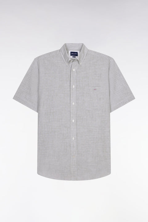 Chemise à manches courtes en coton jacquard rayé kaki - Image 2