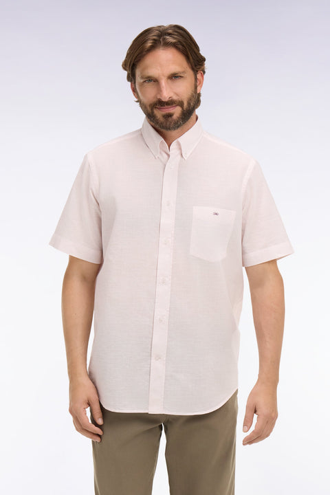 Chemise à manches courtes en coton jacquard rayé rose - Image 3