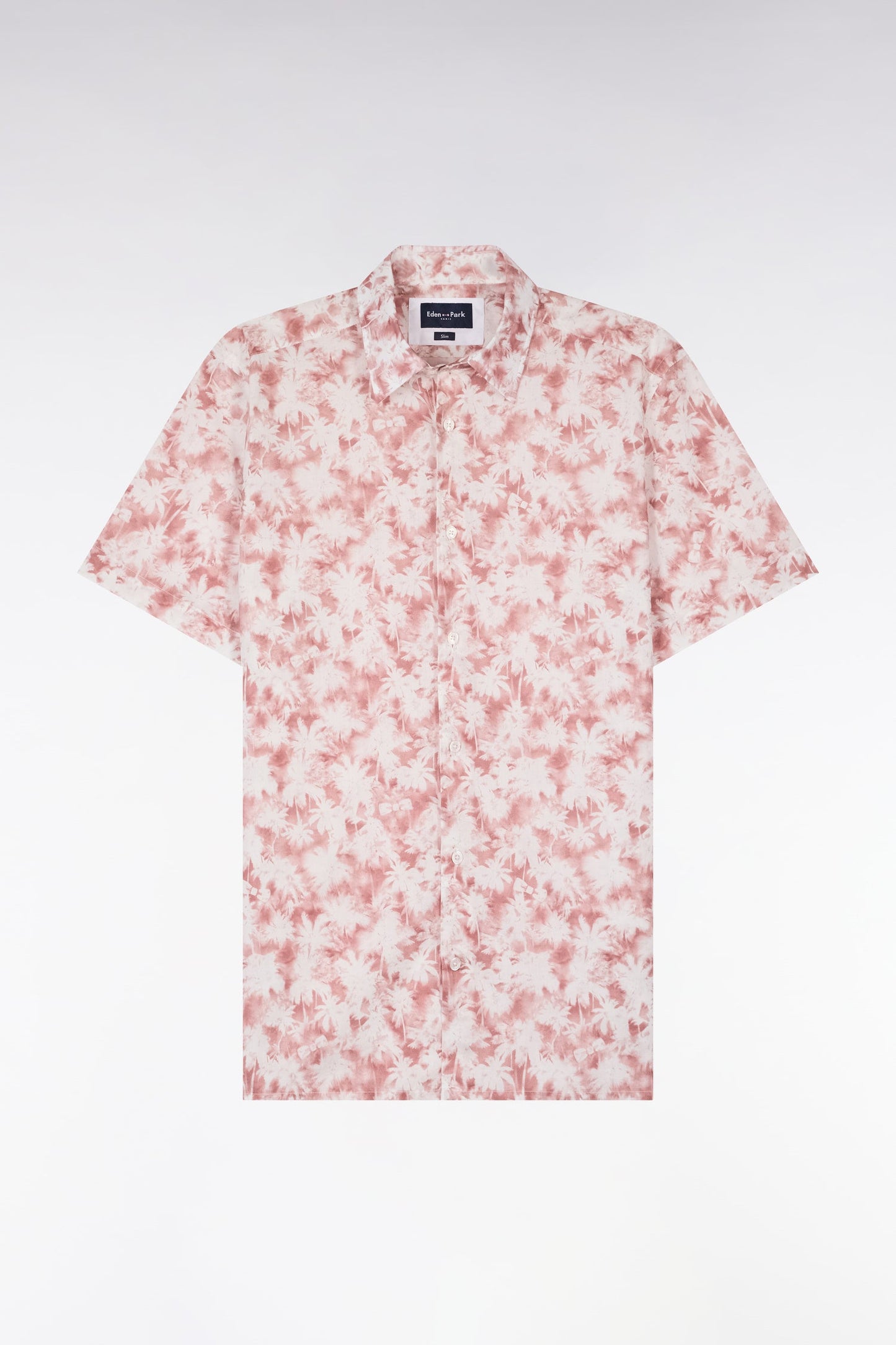 Chemise à manches courtes en popeline de coton à motif floral bordeaux coupe slim