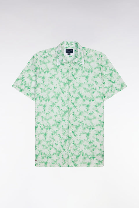 Chemise à manches courtes en popeline de coton à motif floral vert coupe slim - Image 2