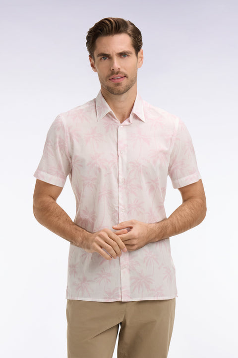 Chemise à manches courtes en coton rose imprimé palmiers coupe slim - Image 3