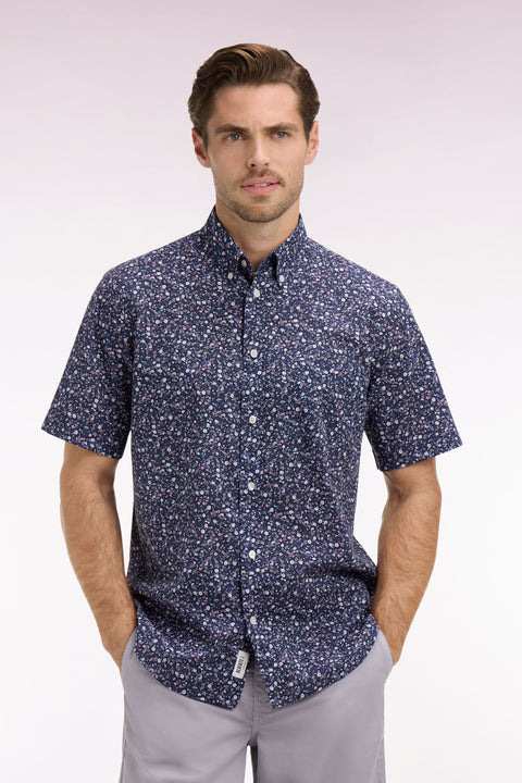 Chemise à manches courtes en popeline de coton à imprimé floral marine - Image 1