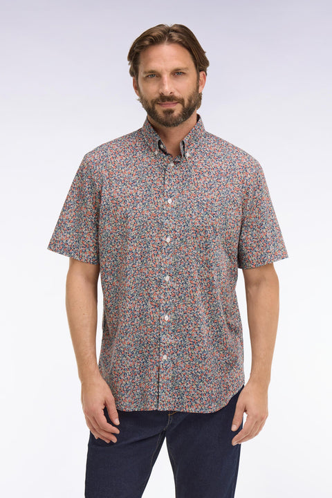 Chemise à manches courtes en coton orange à micromotif floral - Image 1