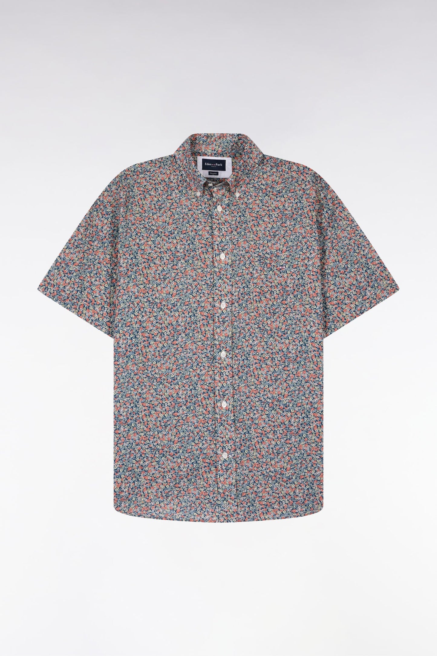 Chemise à manches courtes en coton orange à micromotif floral