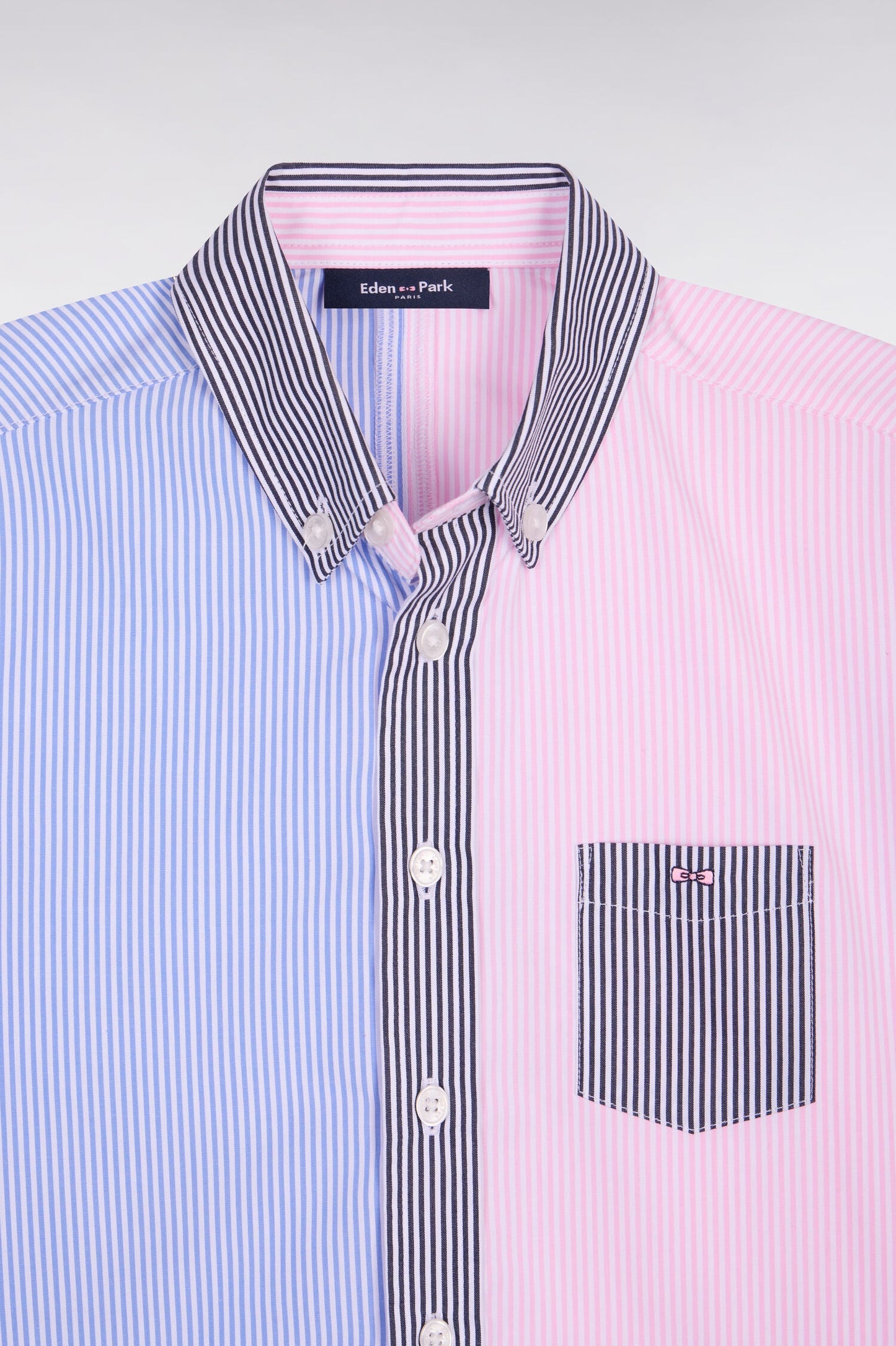 Chemise à manches courtes en coton rayé rose et ciel