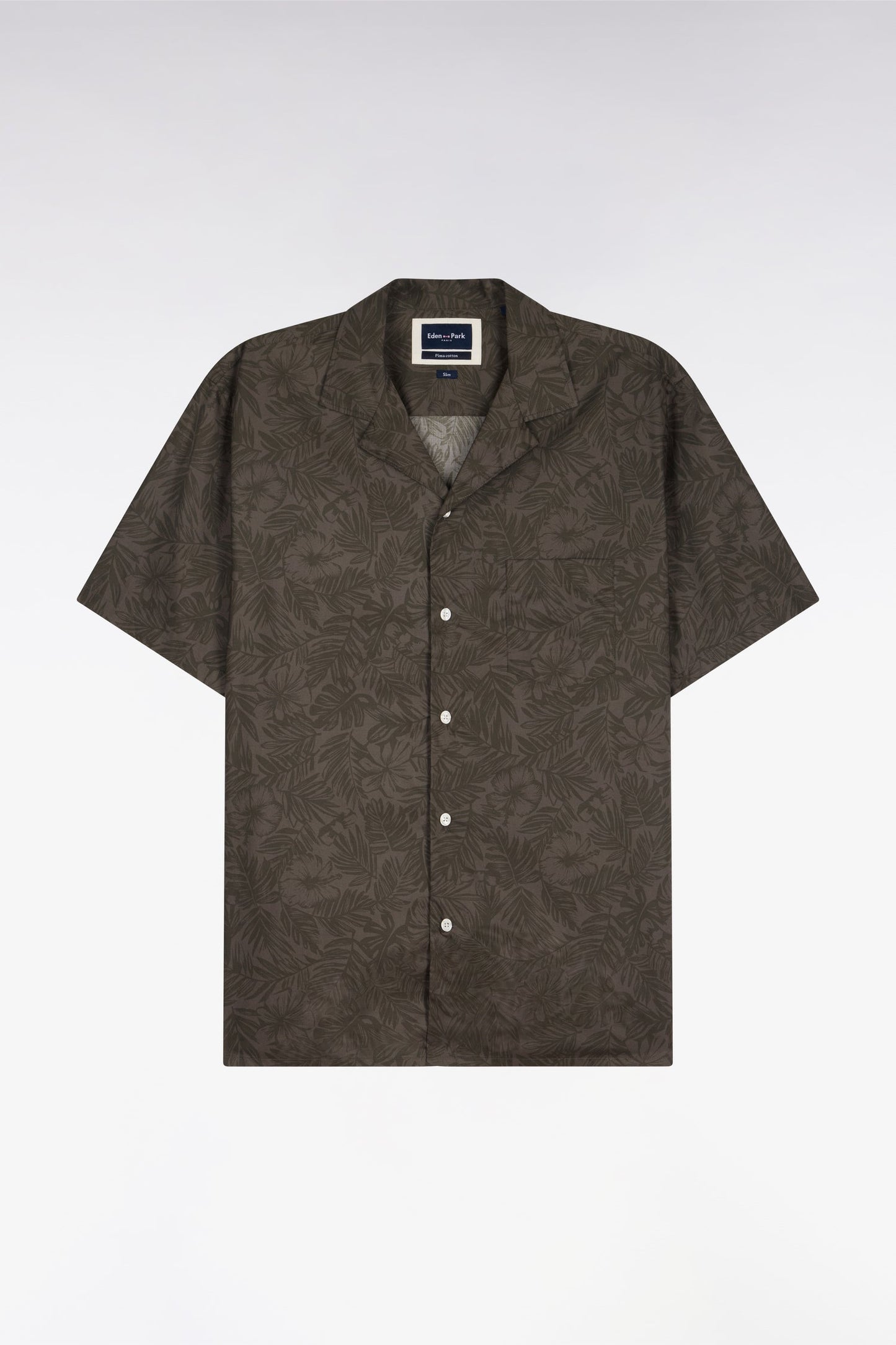 Chemise à manches courtes en coton Pima kaki imprimé végétal