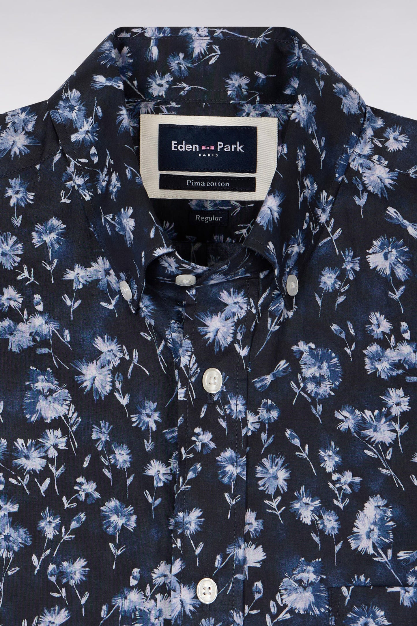 Chemise à manches courtes en coton Pima marine à motif floral