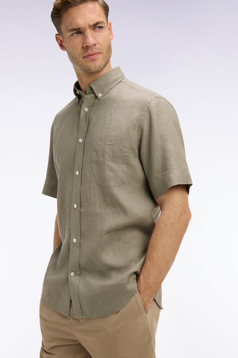 Chemise à manches courtes en lin marron - Image 1
