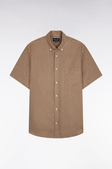 Chemise à manches courtes en lin kaki - Image 2