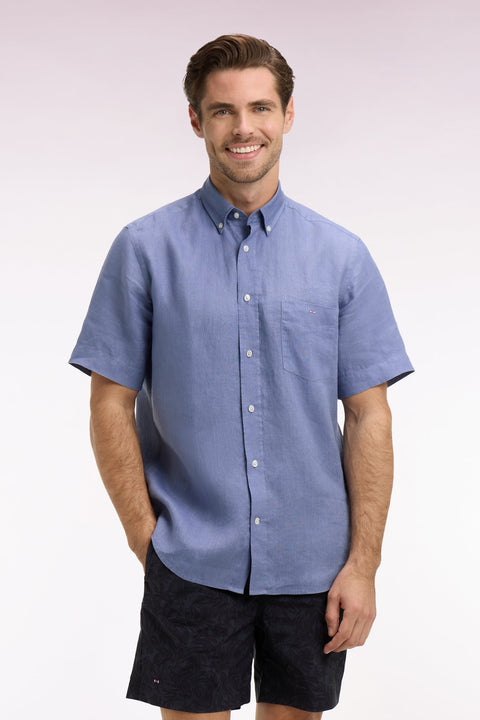 Chemise à manches courtes en lin bleu - Image 3