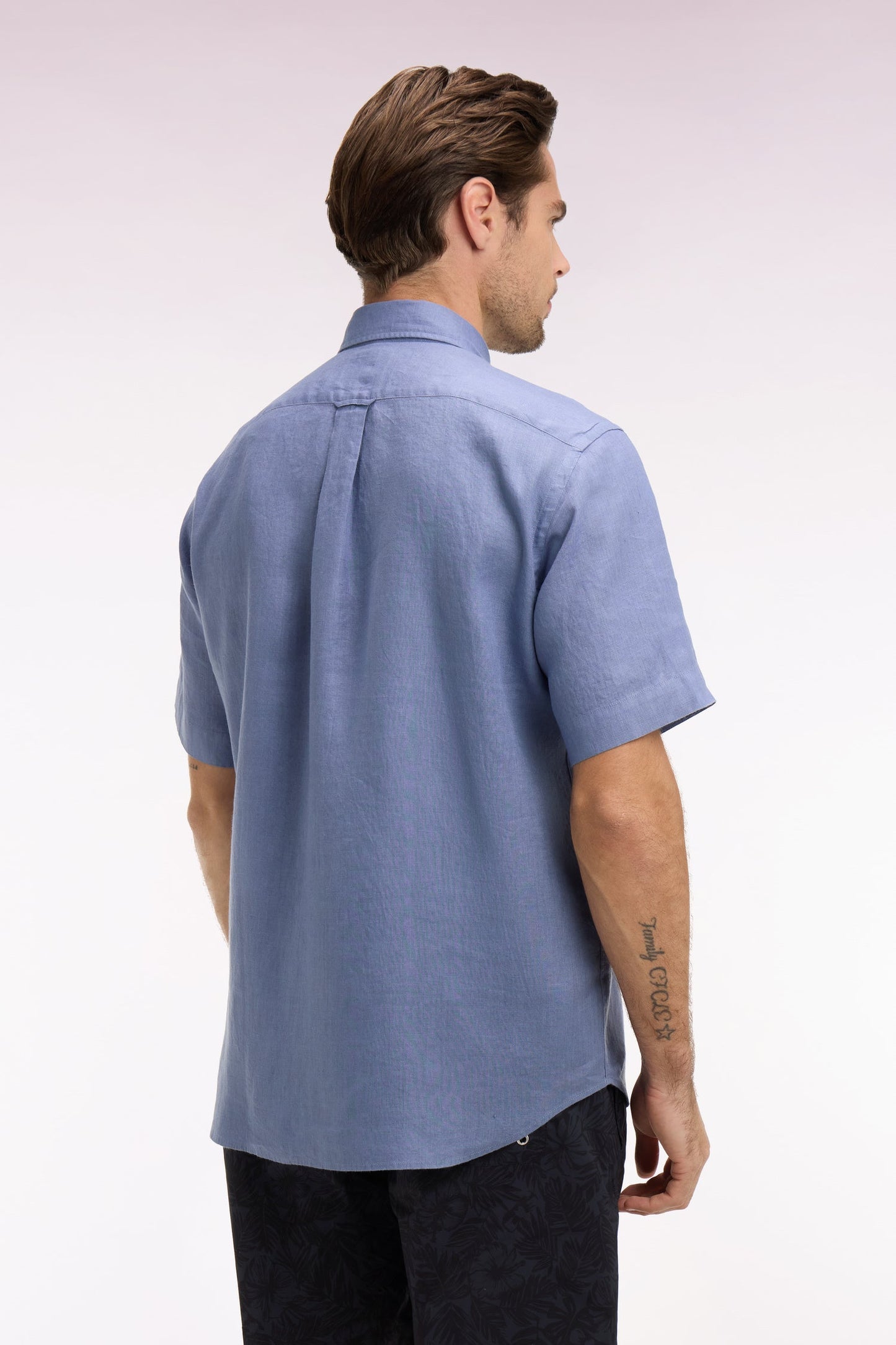 Chemise à manches courtes en lin bleu