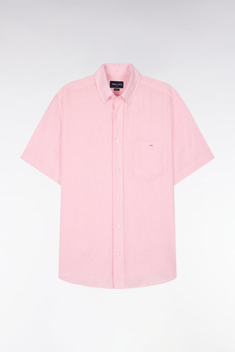 Chemise à manches courtes en lin rose clair - Image 2