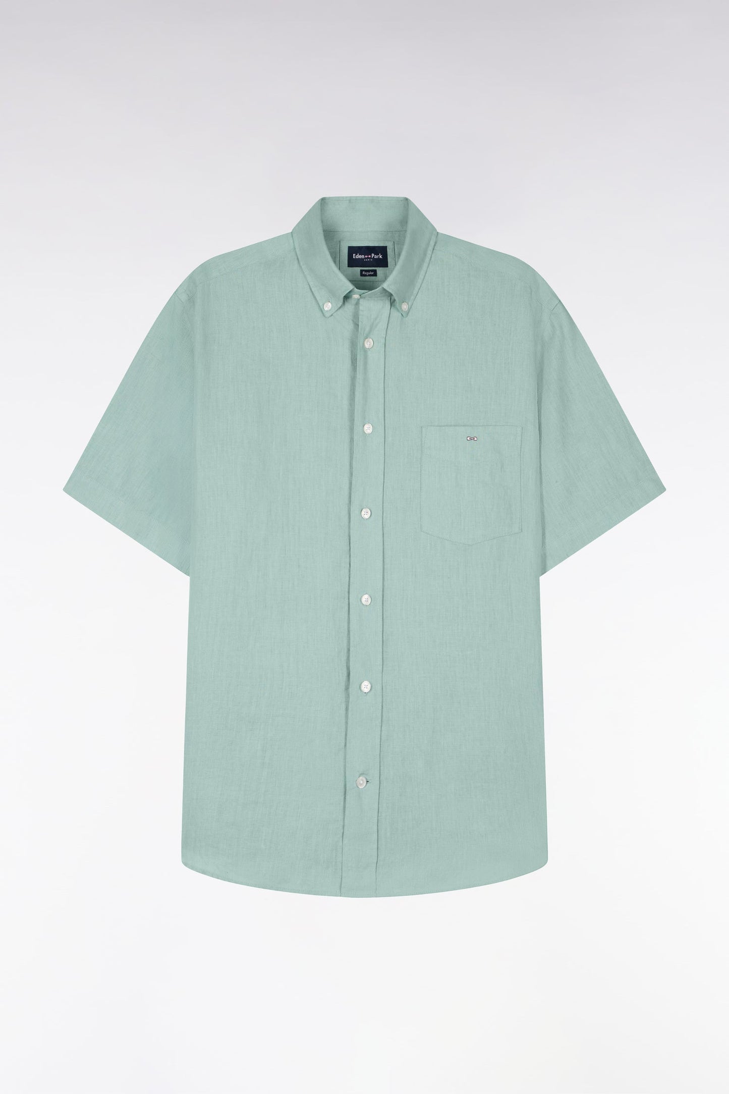 Chemise à manches courtes en lin vert d'eau