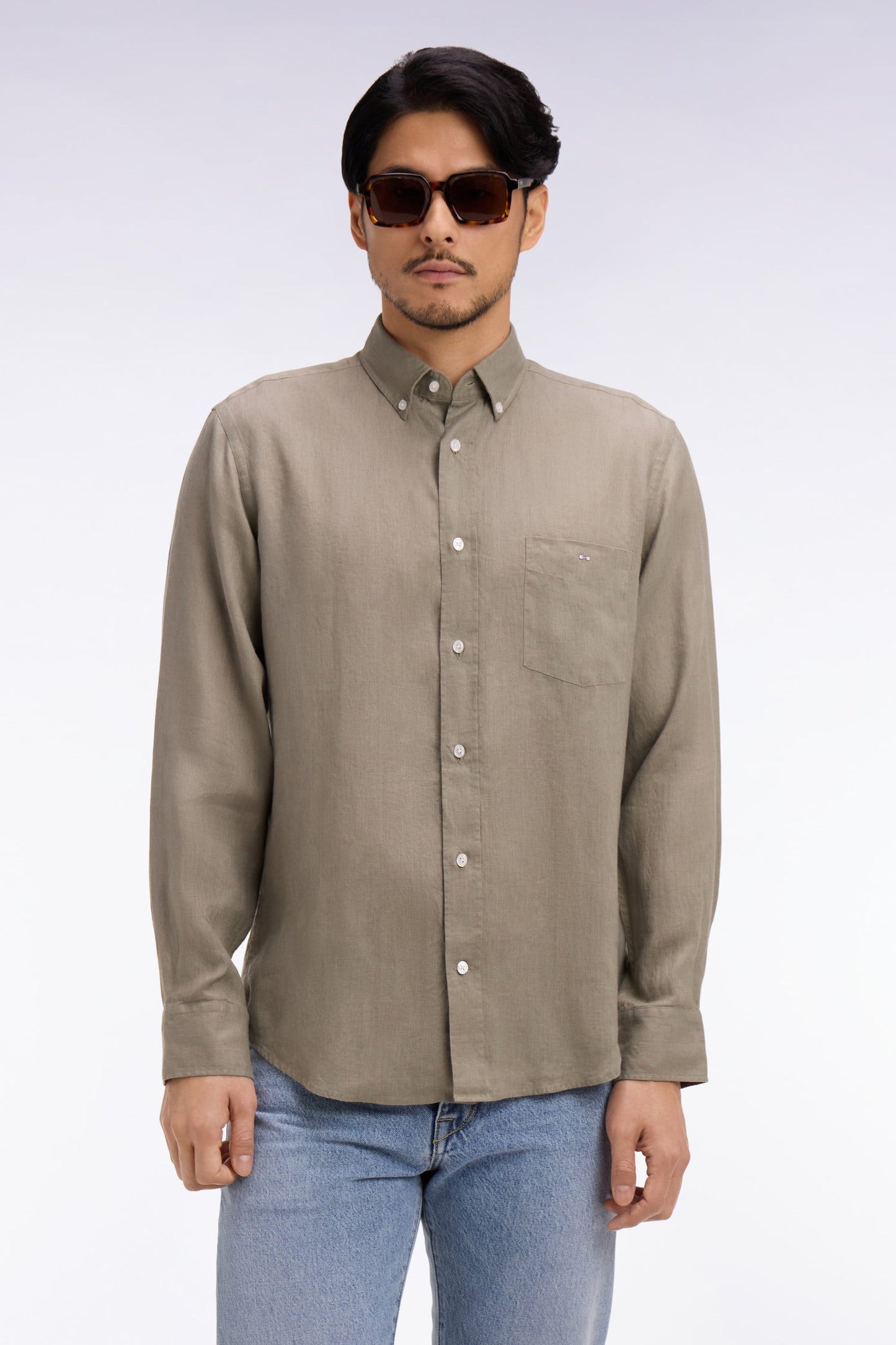 Chemise droite en lin marron