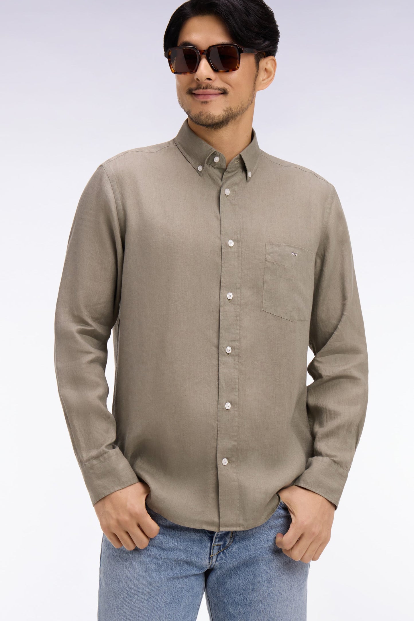 Chemise droite en lin marron