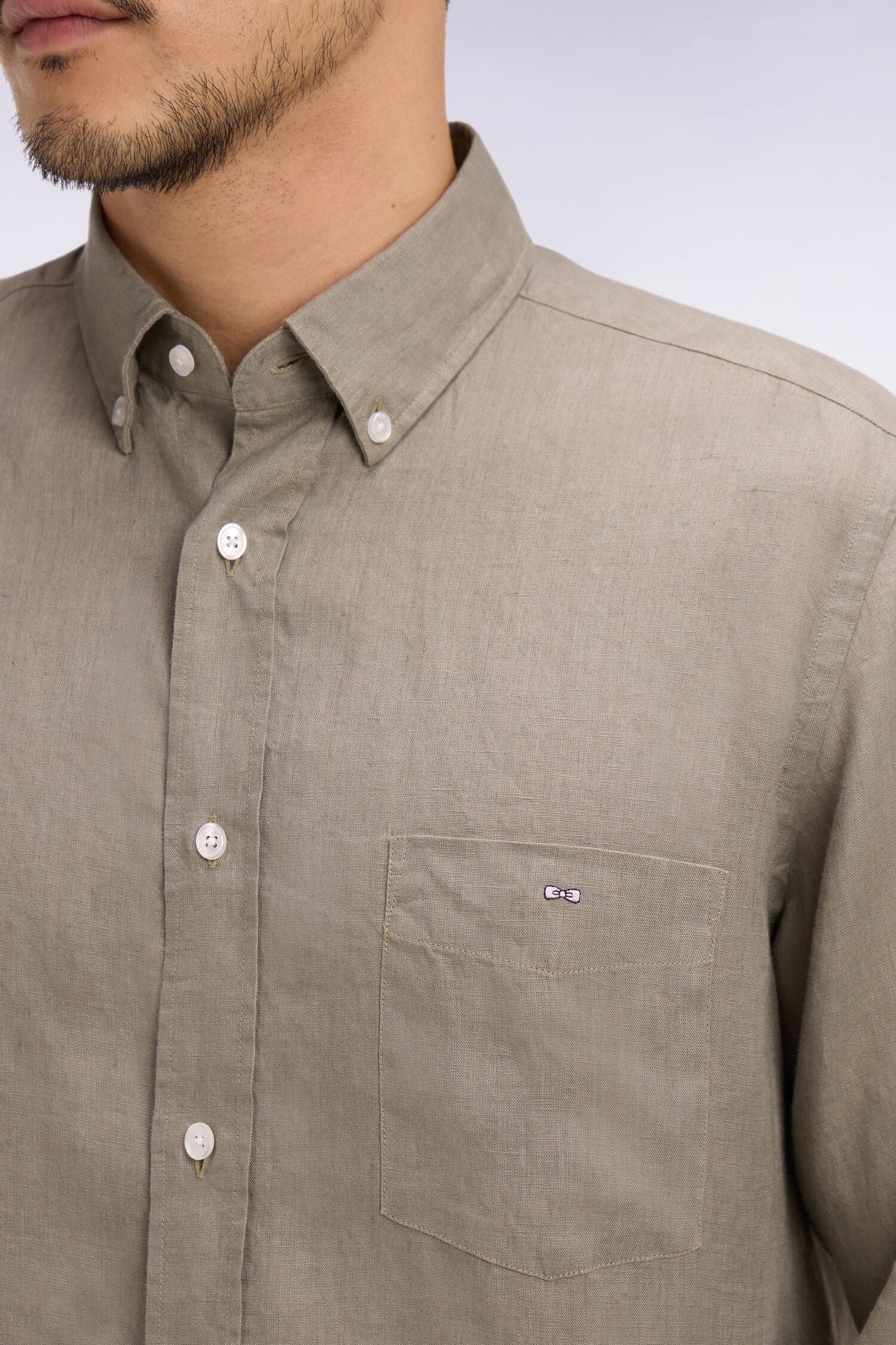 Chemise droite en lin marron