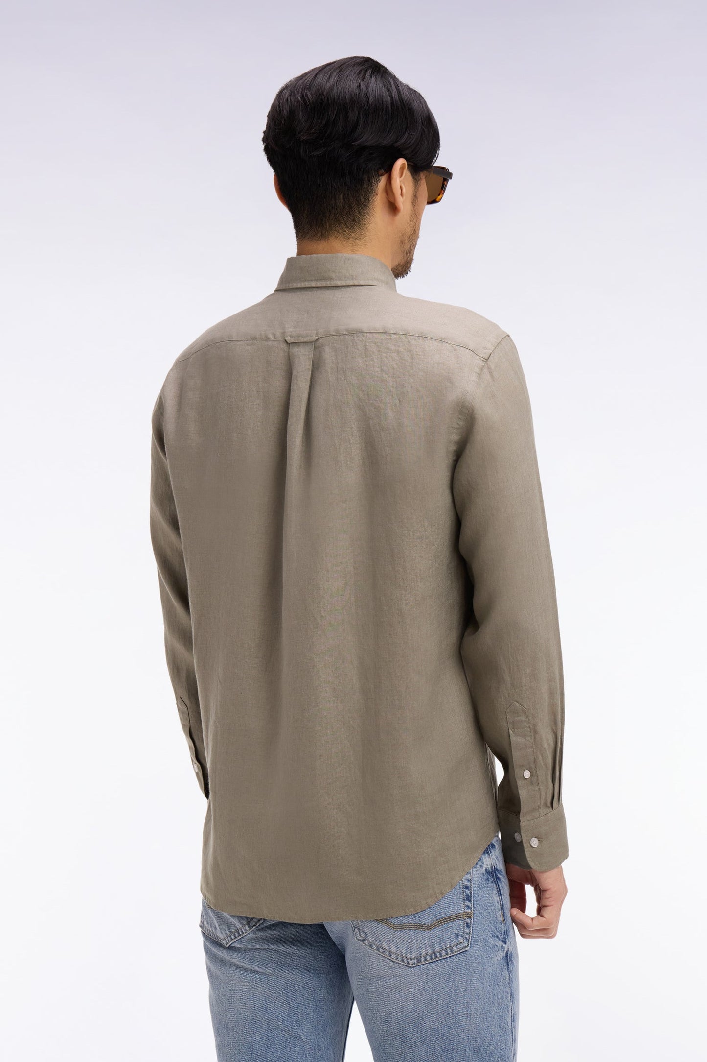 Chemise droite en lin marron