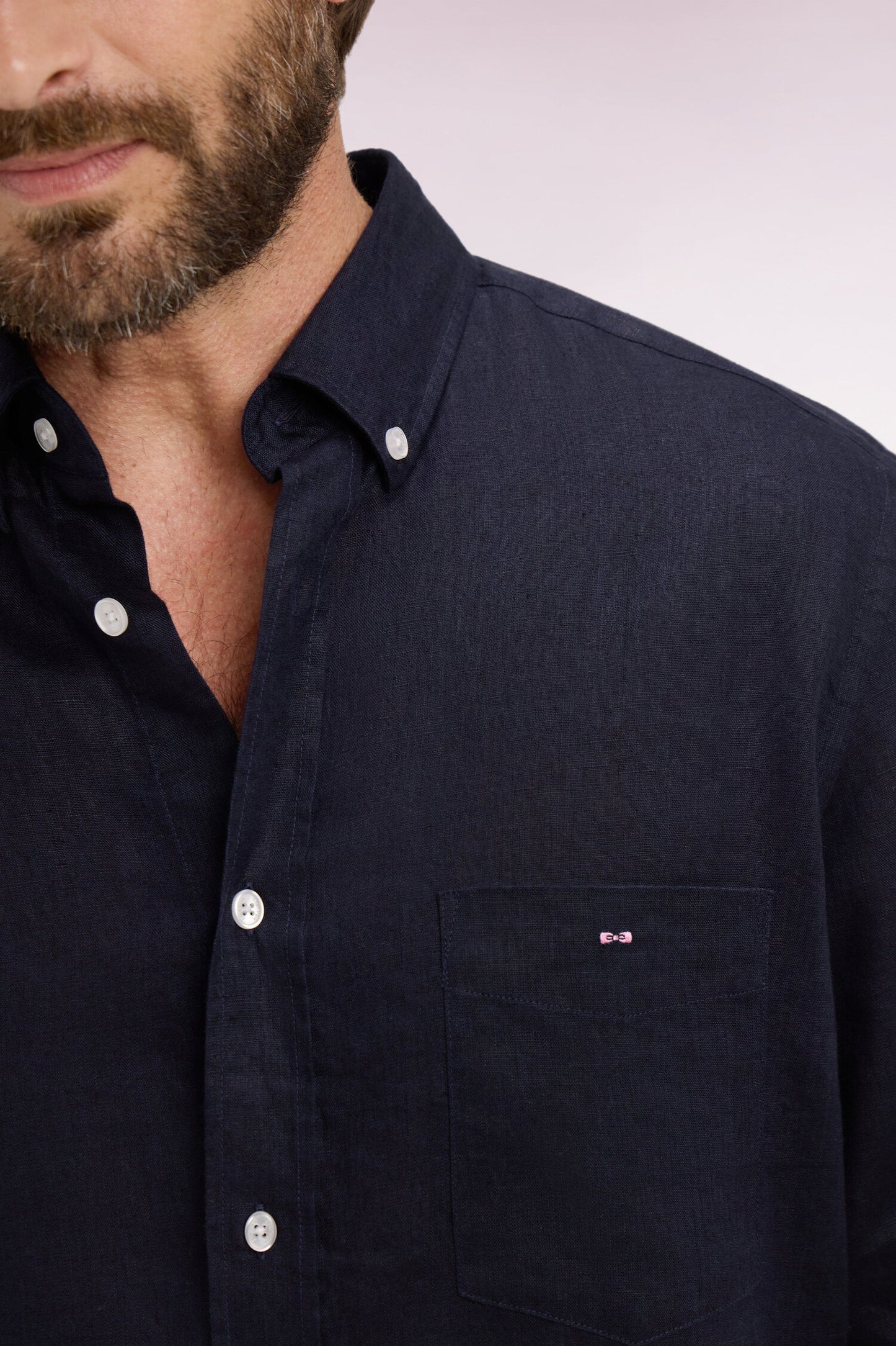 Chemise droite en lin marine