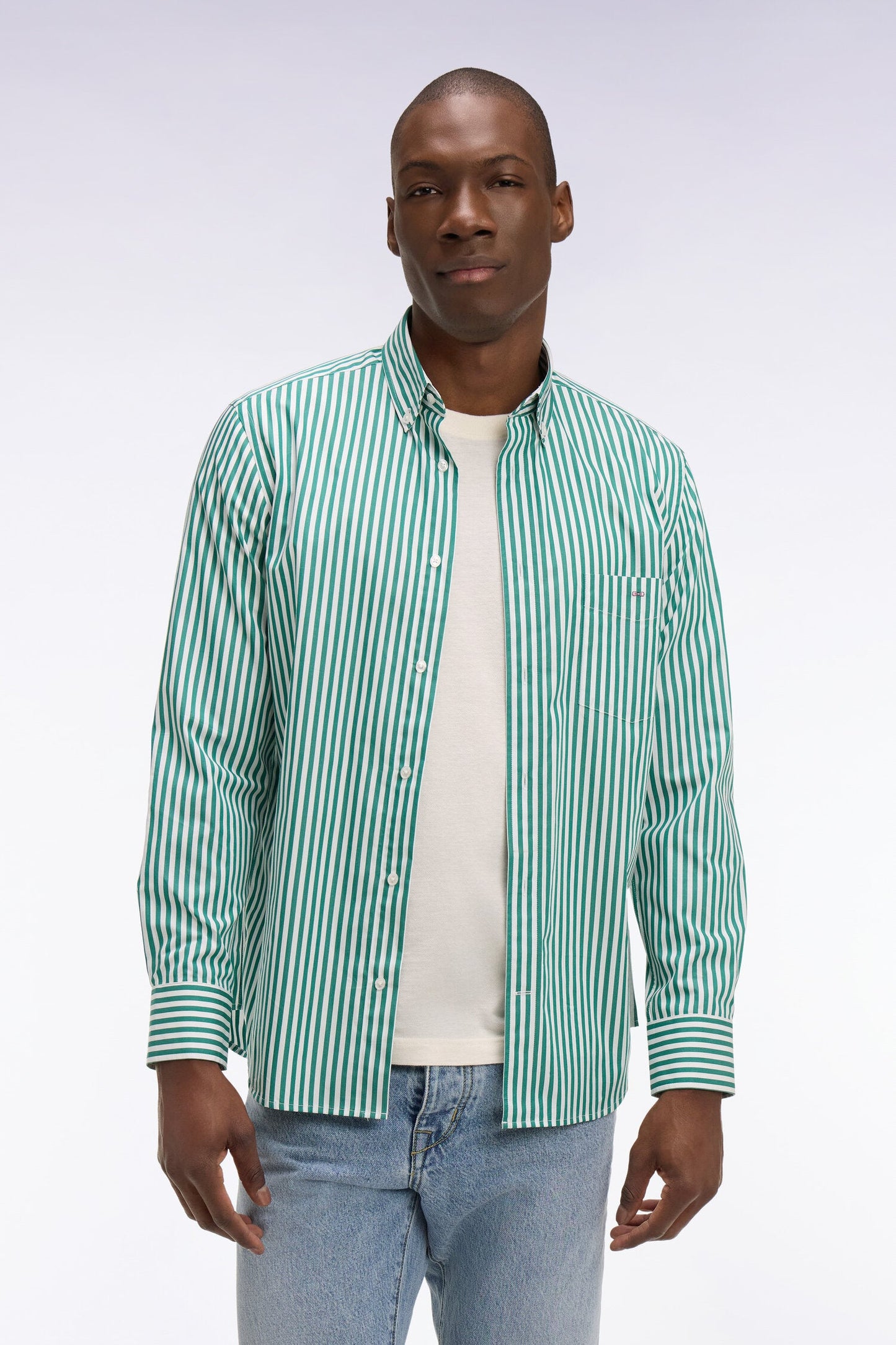 Chemise en coton vert à rayures bâtons