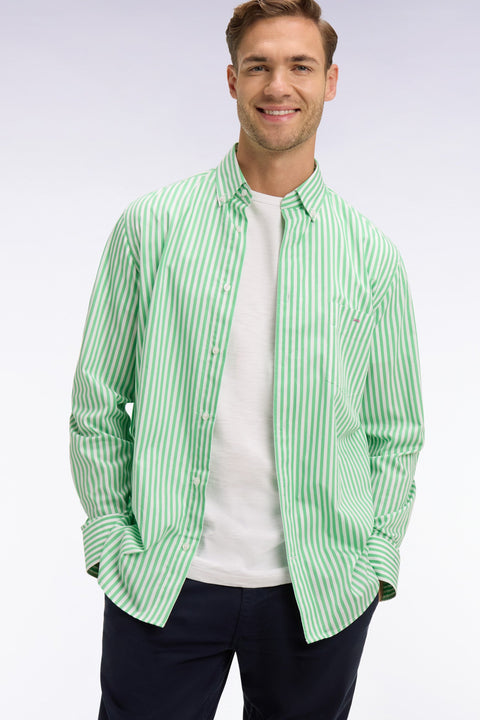 Chemise en coton vert clair à rayures bâtons - Image 1