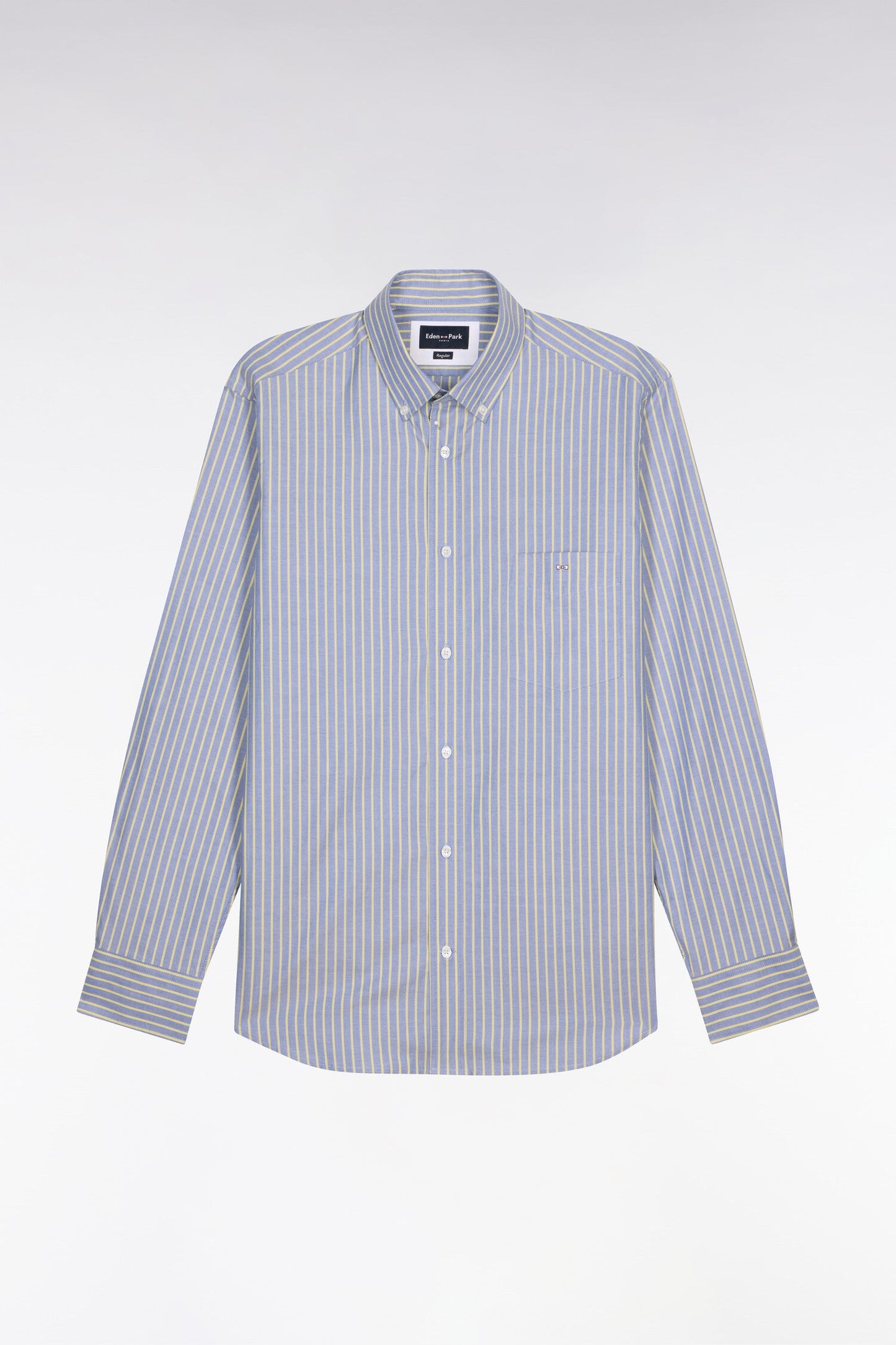 Chemise en coton pinpoint à rayures jaunes coupe regular