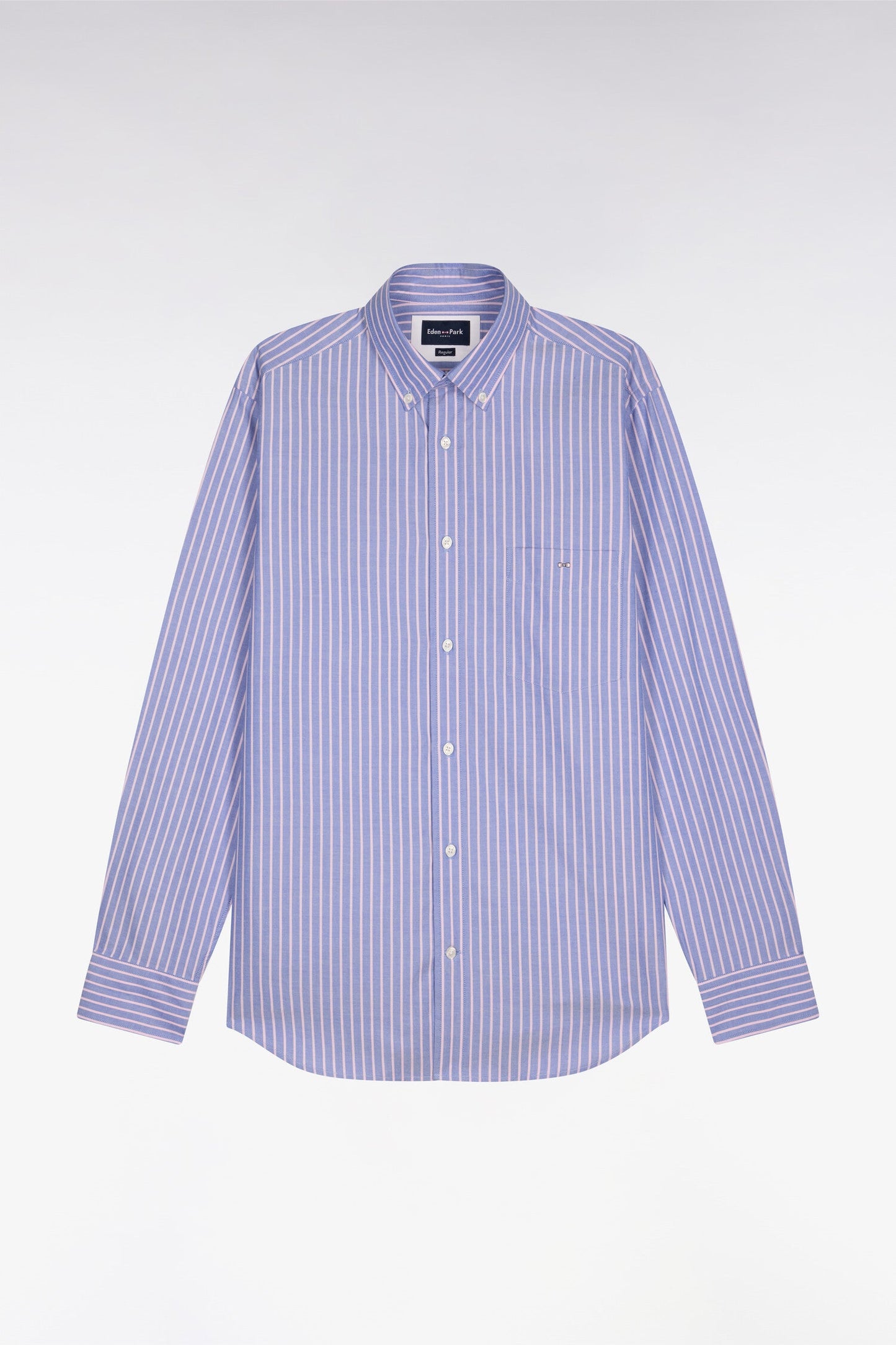 Chemise en coton pinpoint à rayures roses coupe regular