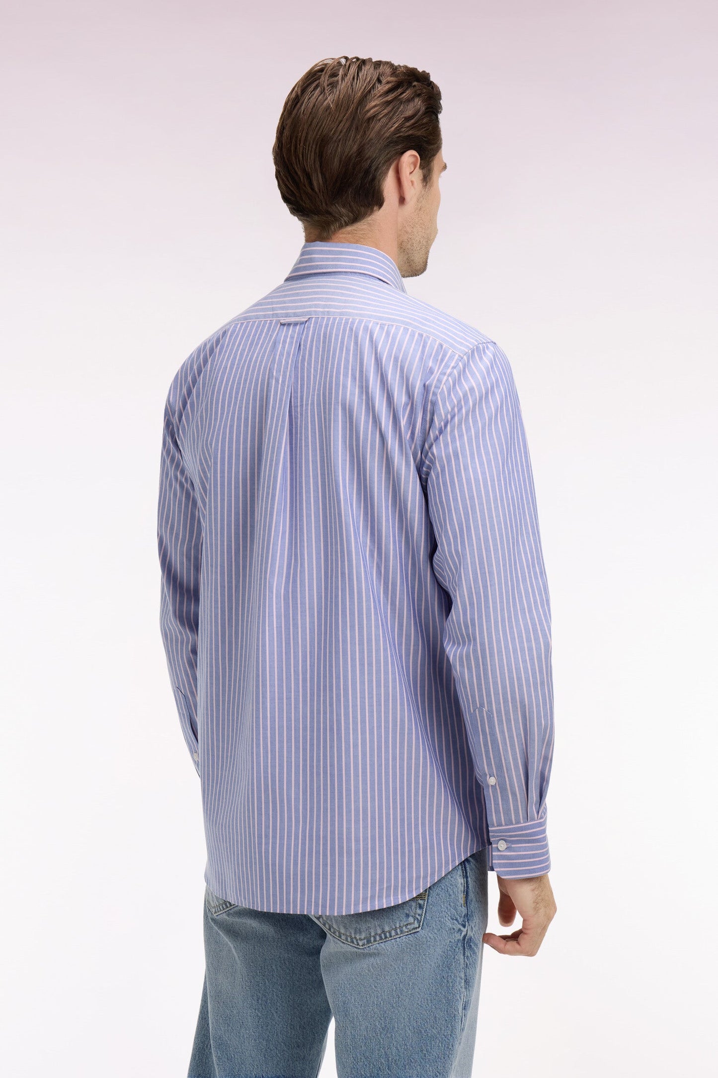 Chemise en coton pinpoint à rayures roses coupe regular