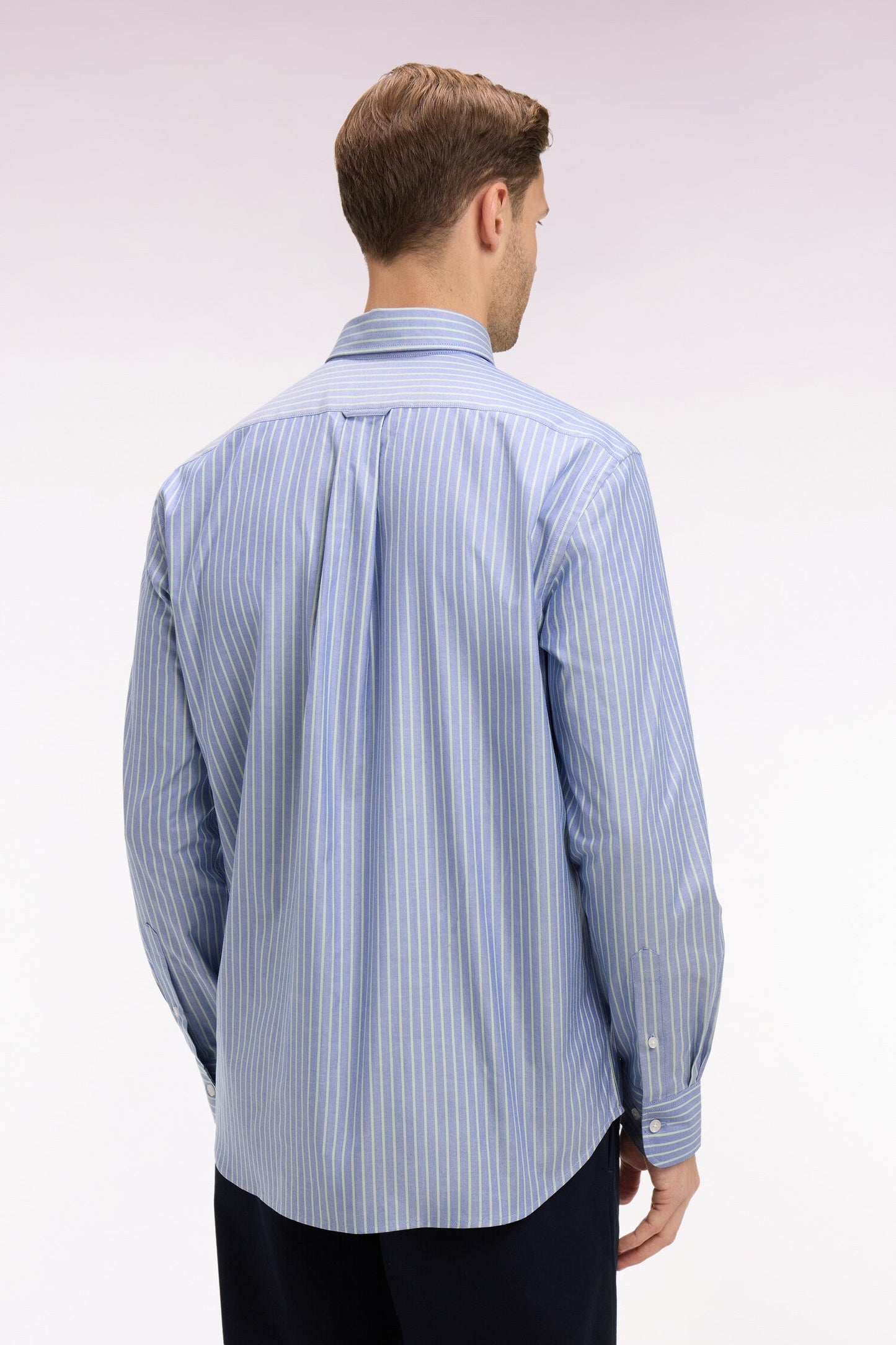 Chemise en coton pinpoint à rayures vert d'eau coupe regular