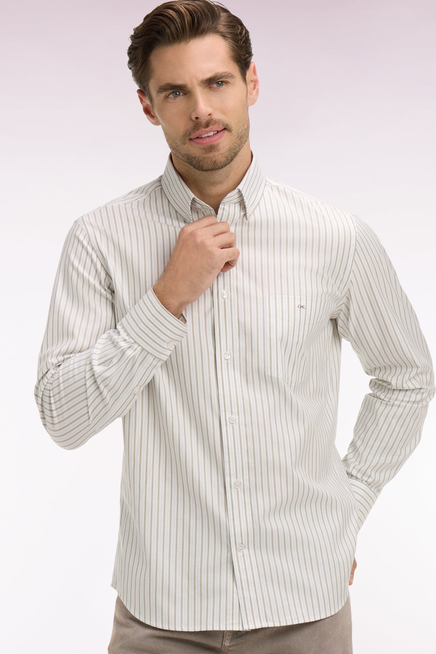 Chemise en coton pinpoint à rayures ciel coupe regular