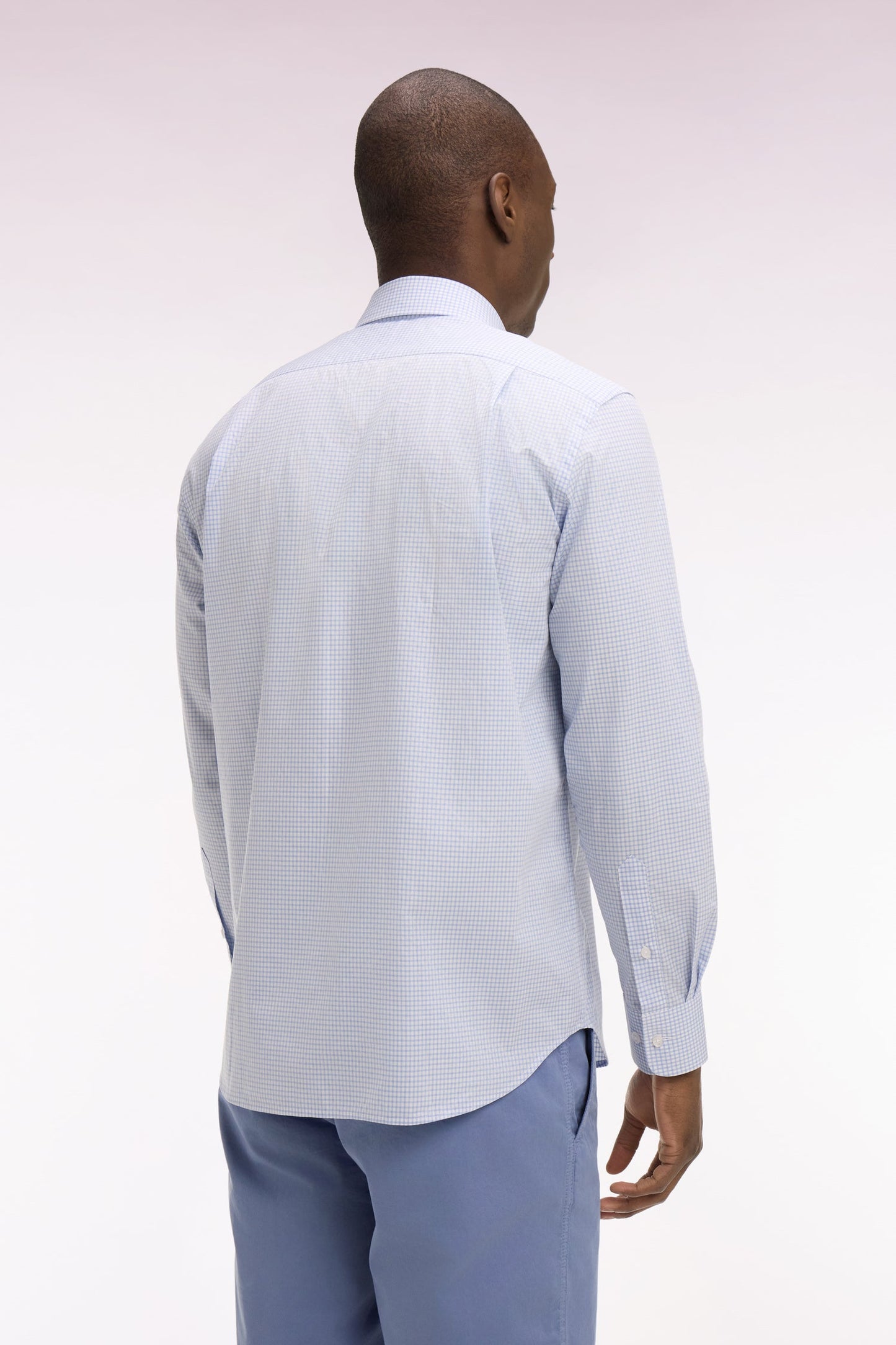Chemise en coton dobby à carreaux ciel coupe regular