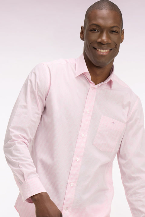 Chemise en coton dobby à carreaux rose coupe regular - Image 1