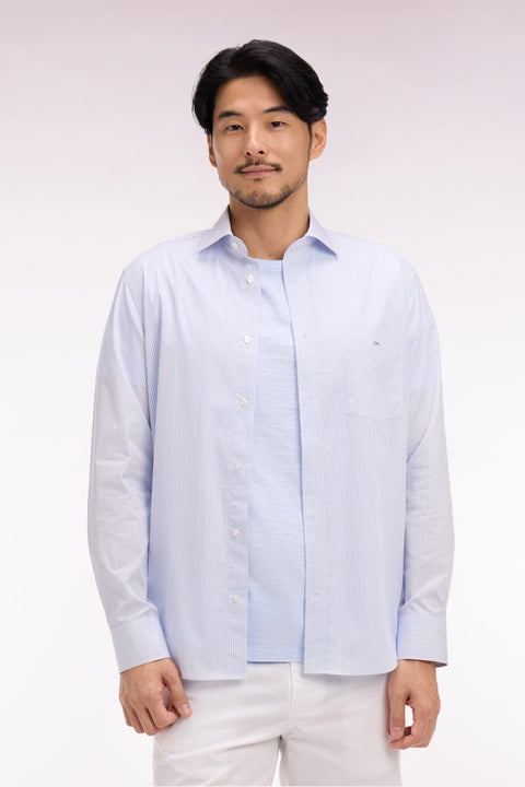 Chemise en coton dobby à rayures ciel coupe regular - Image 3